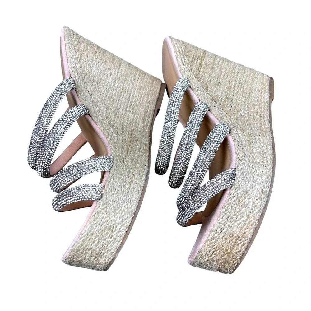 Truffle Collection Women Pink Rhinestone‎ Espadrille Wedge Sandals Size 9